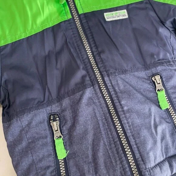 CARTERS HOODED PUFFER JACKET SZ 12 MONTHS BABY GREEN/NAVY BLUE COZY WINTER CORE - Picture 4 of 12